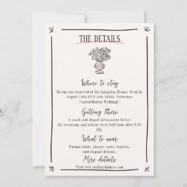 Roze grillige Hand getrokken bruiloft details Kaar Save The Date