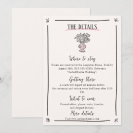 Roze grillige Hand getrokken bruiloft details Kaar Save The Date