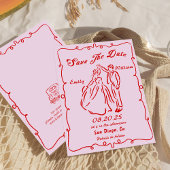 Roze grillige hand getrokken bruiloft Save the dat Kaart