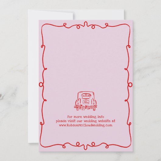 Roze grillige hand getrokken bruiloft Save the dat Kaart (Achterkant)