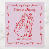 Roze grillige hand getrokken bruiloft wijn label wijn etiket (Enkel label)