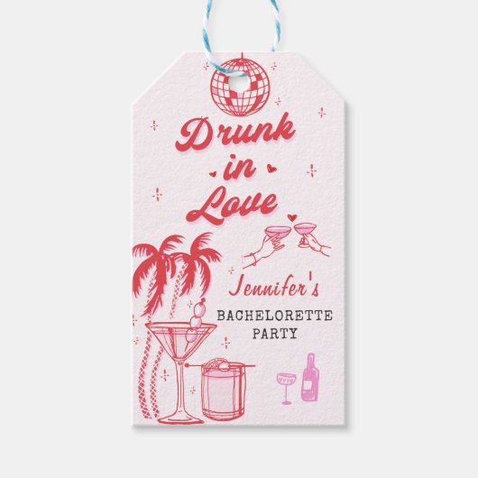 Roze grillige Hand getrokken Cocktail Bachelorette Cadeaulabel (Voorkant)