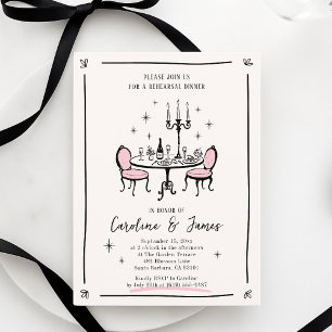 Roze grillige Hand getrokken diner tafel repetitie Kaart