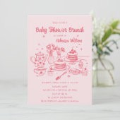 Roze grillige Hand getrokken meisje Baby shower br Kaart (Staand voorkant)