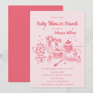 Roze grillige Hand getrokken meisje Baby shower br Kaart