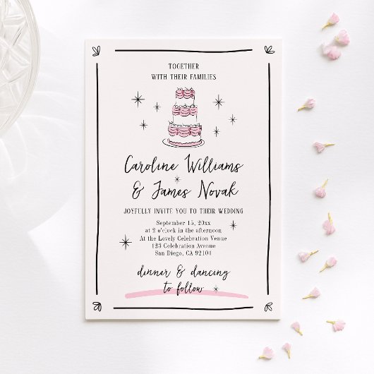 Roze grillige Hand getrokken taart & handgeschreve Kaart