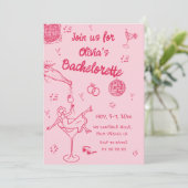 Roze grillige Hand getrokken vrijgezellenfeest Kaart (Staand voorkant)