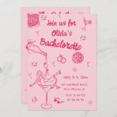 Roze grillige Hand getrokken vrijgezellenfeest Kaart (Voorkant / Achterkant)