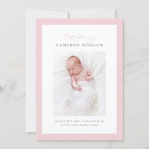 Roze grillige kalligrafie foto Baby Geboorte Aankondiging