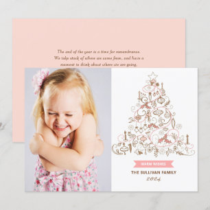 Roze grillige kerstboom foto feestdagenkaart