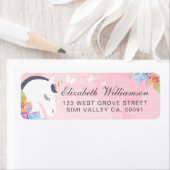 Roze grillige magische eenhoorn vlinder & bloemen etiket (Insitu)