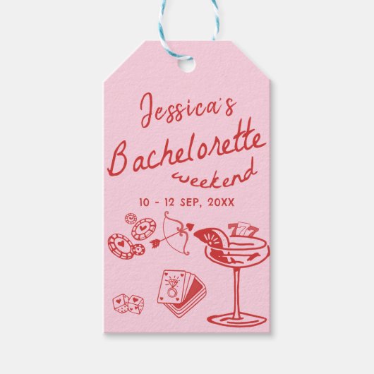 Roze grillige Poker Bachelorette Party Weekend Cadeaulabel (Voorkant)