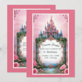 roze grillige prinses sprookjesachtige kasteel ver kaart (Voorkant / Achterkant)