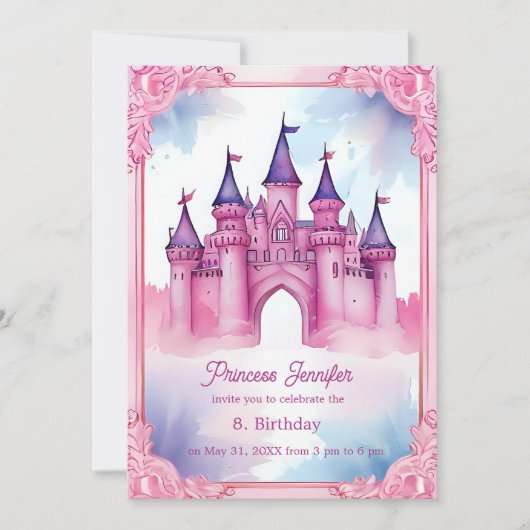 roze grillige prinses sprookjesachtige kasteel ver kaart (Voorkant)