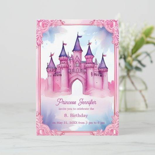 roze grillige prinses sprookjesachtige kasteel ver kaart (Staand voorkant)