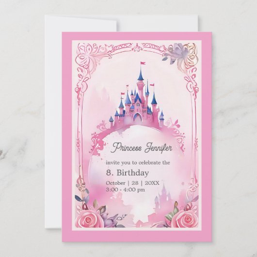 roze grillige prinses sprookjesachtige kasteel ver kaart (Voorkant)