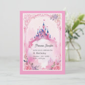 roze grillige prinses sprookjesachtige kasteel ver kaart (Staand voorkant)