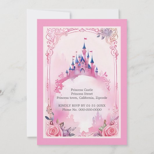 roze grillige prinses sprookjesachtige kasteel ver kaart (Achterkant)