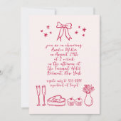 Roze grillige Retro Bow Doodle Vrijgezellenfeest Kaart (Voorkant)