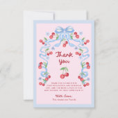 Roze grillige retro kersen | Baby Shower Bedankkaart (Voorkant)