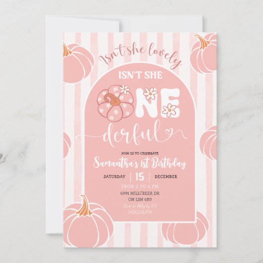 Roze grillige strepen Pompoen Eervolle Verjaardag Kaart (Voorkant)