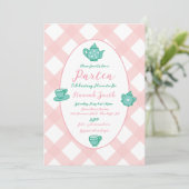 Roze grillige Tea Party Baby shower Kaart (Staand voorkant)