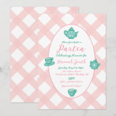 Roze grillige Tea Party Baby shower Kaart (Voorkant / Achterkant)