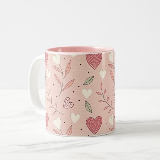 Roze grillige Valentijnsdag Patroon Tweekleurige Koffiemok (Voorkant links)