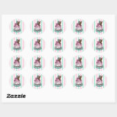 Roze grillige verjaardagstaart ronde sticker (Vel)