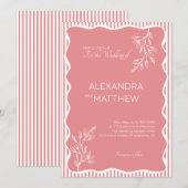 Roze grillige Wavy Border Huwelijksuitnodiging Kaart (Voorkant / Achterkant)