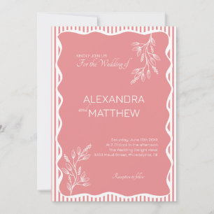 Roze grillige Wavy Border Huwelijksuitnodiging Kaart