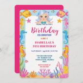 Roze grillige zeemeermin regenboog verjaardagsfees save the date (Voorkant / Achterkant)