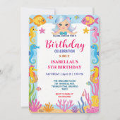 Roze grillige zeemeermin regenboog verjaardagsfees save the date (Voorkant)