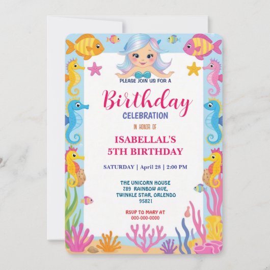 Roze grillige zeemeermin regenboog verjaardagsfees save the date (Voorkant)