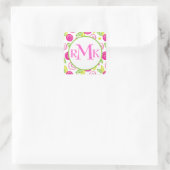Roze & Groen Abstract Bloemen Monogram Stickers (Tas)
