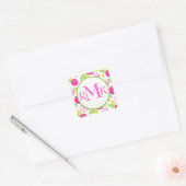 Roze & Groen Abstract Bloemen Monogram Stickers (Envelop)