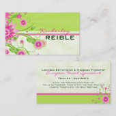 Roze & Groen Abstract bloemontwerp 3 Visitekaartje (Voorkant / Achterkant)