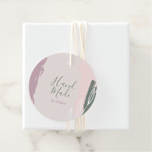 Roze, groen | Abstract handgemaakt, Craft Package Bedankjes Labels (In situ)