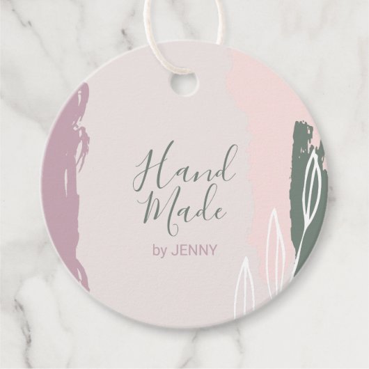 Roze, groen | Abstract handgemaakt, Craft Package  Bedankjes Labels (Voorkant)