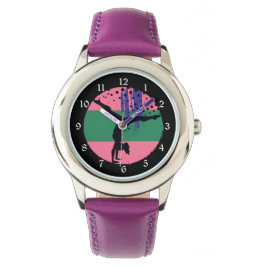 Roze Groen Abstract Kunst Gymnast Horloge