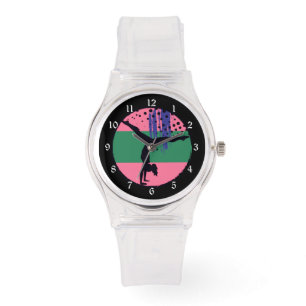 Roze Groen Abstract Kunst Gymnast Horloge
