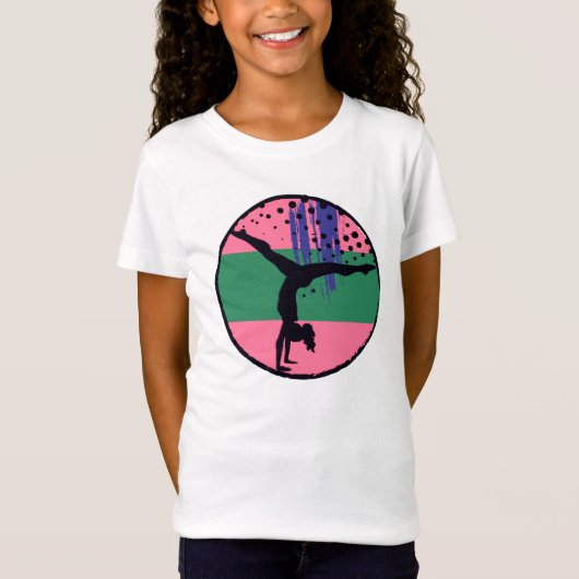 Roze Groen Abstract Kunst Gymnast T-shirt (Voorkant)