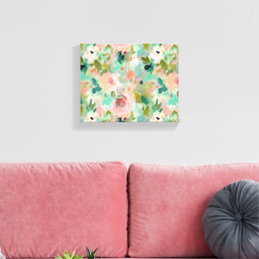 Roze Groen Abstract Schilderij Bloemenpatroon Canvas Afdruk (Insitu (Woonkamer))