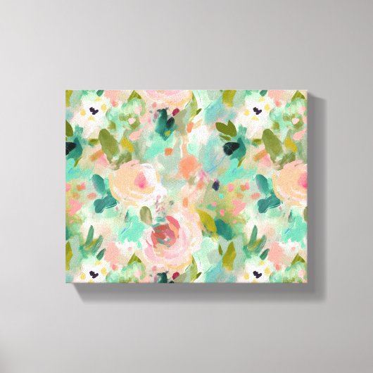 Roze Groen Abstract Schilderij Bloemenpatroon Canvas Afdruk (Voorkant)