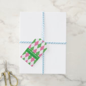 Roze & Groen Argyle Patroon - Cadeaubijsluiter Cadeaulabel (Met Touw)