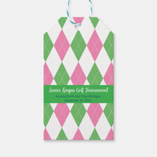Roze & Groen Argyle Patroon - Cadeaubijsluiter Cadeaulabel (Voorkant)