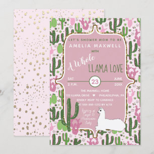 Roze   Groen Baby shower Llama Love Cactus Girl Kaart