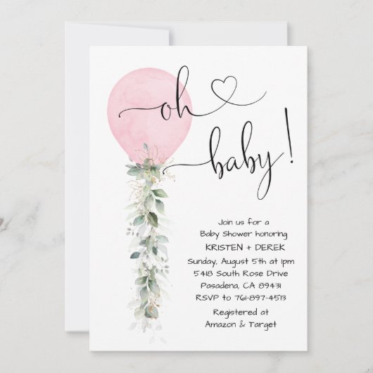 Roze groen ballon Baby shower Kaart (Voorkant)