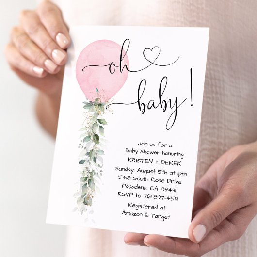 Roze groen ballon Baby shower Kaart