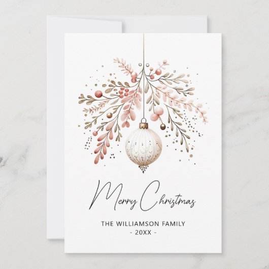 Roze Groen Bauble Kerst Waterverf Kaart (Voorkant)